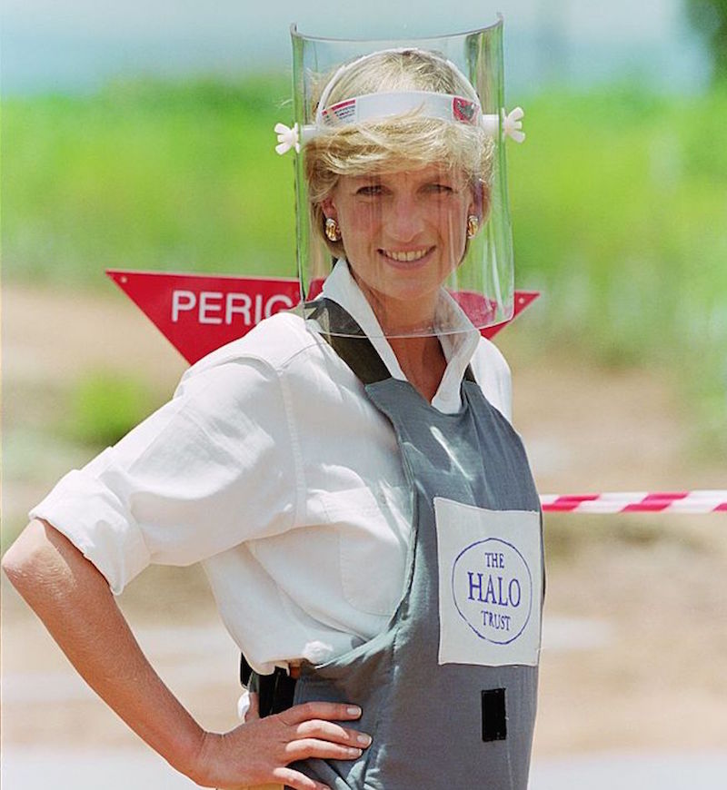 Diana, Princess of Wales visits mined areas being cleared by